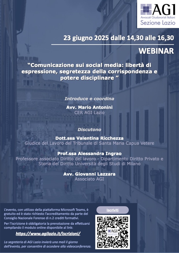 Documentazione del Webinar "Comunicazione sui social media: libertà di espressione, segretezza della corrispondenza e potere disciplinare"